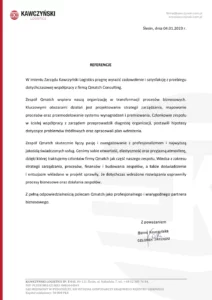 List referencyjny od Kawczyński Logistics